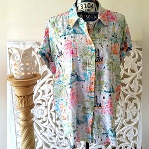 JANE + DELANCEY Women's SZ XL Bright Colors Victorian Print Lightweight Blouse